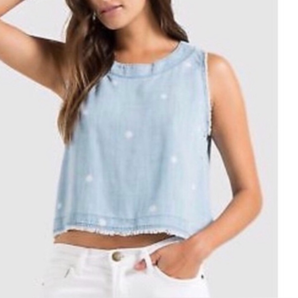 Anthropologie Cloth & Stone Chambray Polka Dot Button Back Sleeveless top